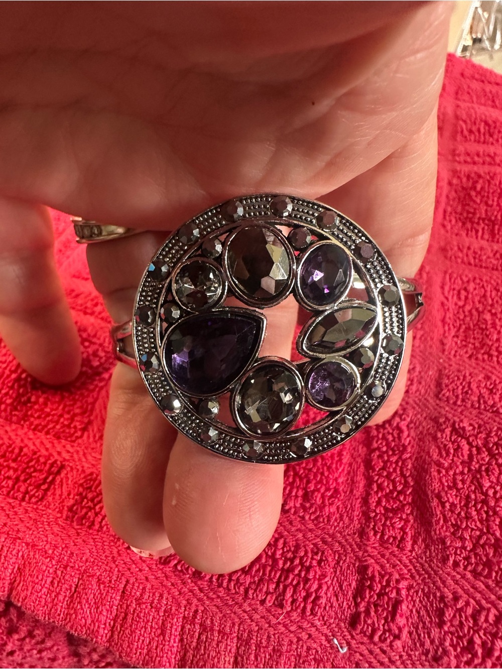 Silver-Tone Bracelet with Amethyst Purple Stones